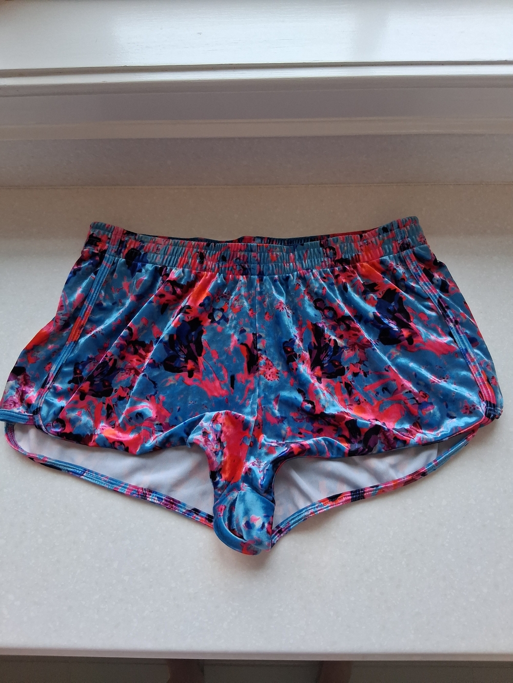 Jolyn Clothing Silas Velvet Blue & Pink Abstract Athletic Shorts